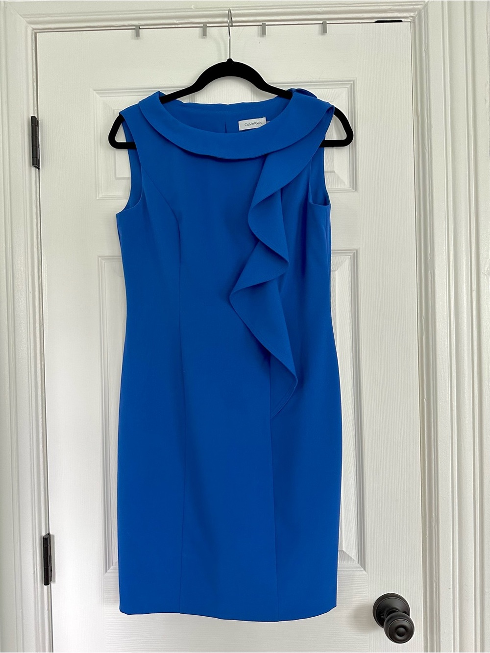 Calvin Klein Ruffle-Accent Sleeveless Sheath Dress in Cobalt Blue